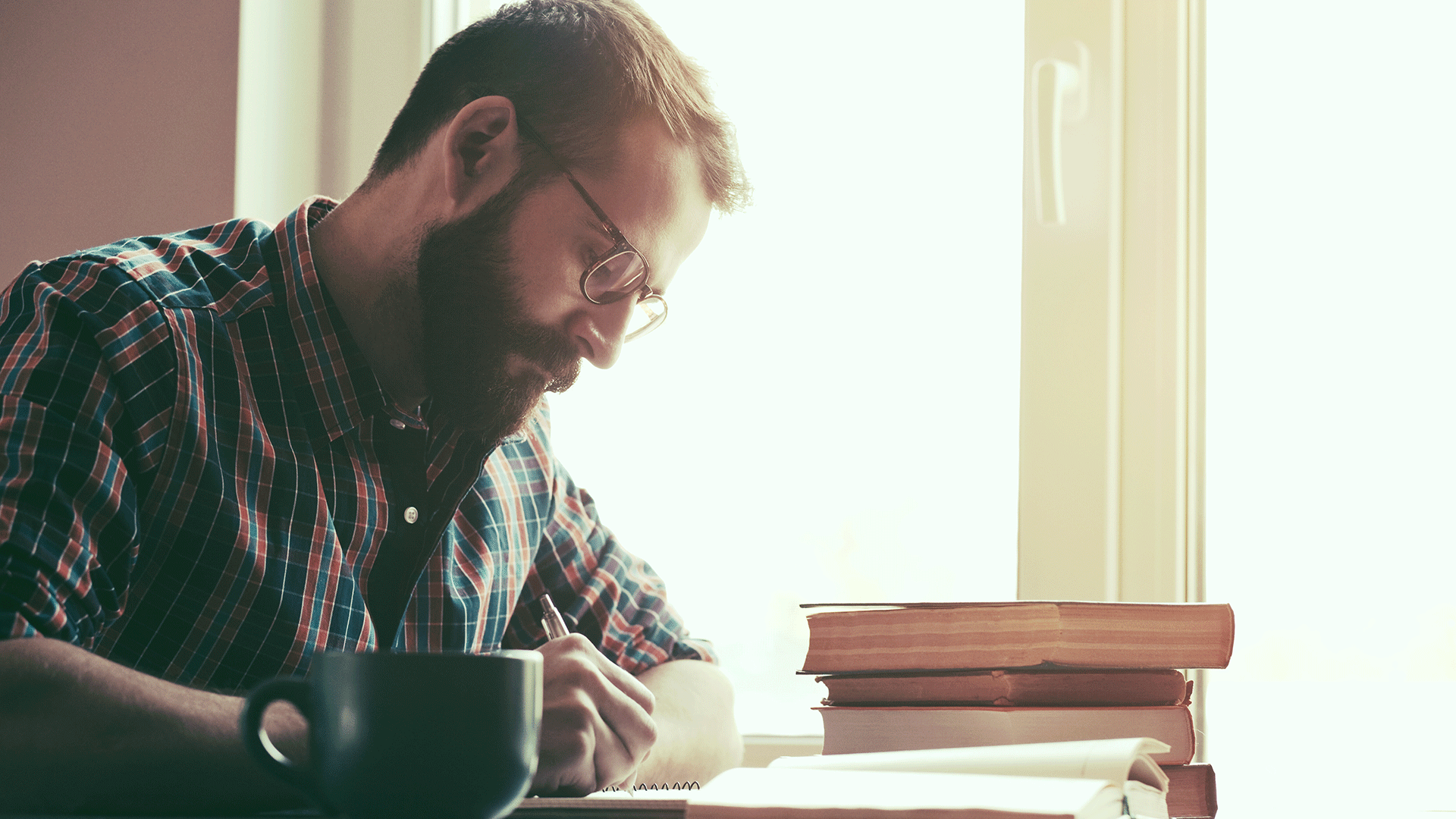 male student studying